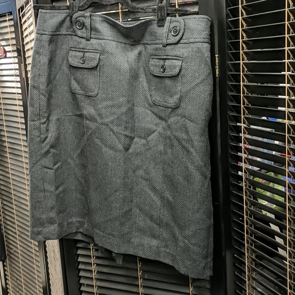 Ann taylor black gray tweed short pencil skirt 12